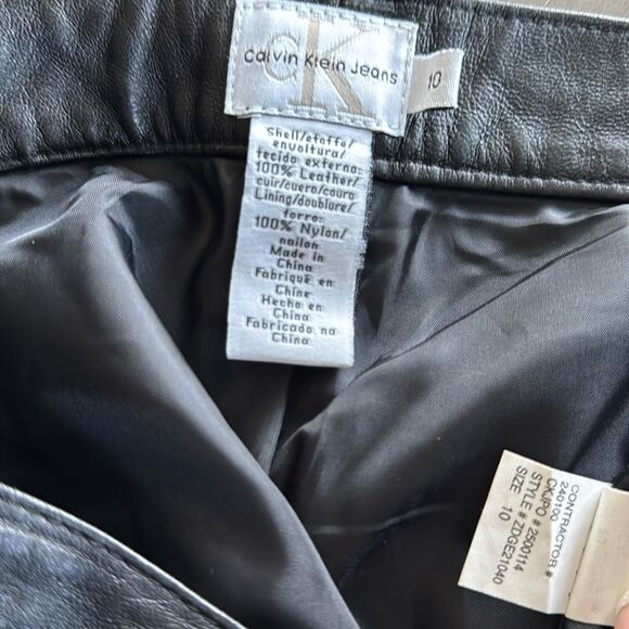 Calvin Klein Women’s Size 10 Black 100% Leather Pants Straight Leg Fully Lined - Picture 14 of 16